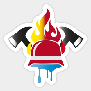 Firefighter helmet and fire ax Sticker